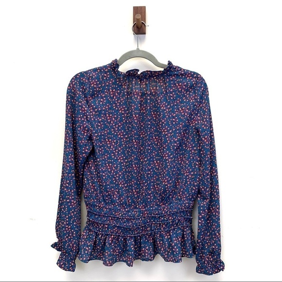 Socialite Top Womens Medium Blue Ditsy Floral Peasant Cottagecore Prairie - Picture 6 of 8